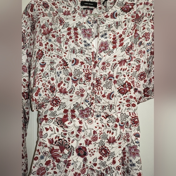 10. NWT ISABEL MARANT KELKY GATHERED FLORAL PRINT SILK CREPE DE CHINE DRESS - Picture 6 of 9